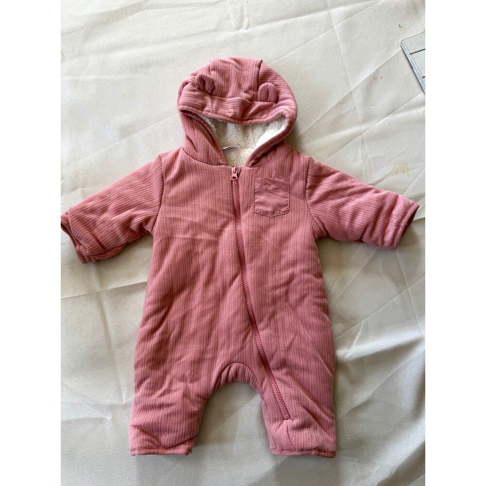 Wonder Nation Pink Hooded Lined Full Zip One Piece Snowsuit 0-3 Months